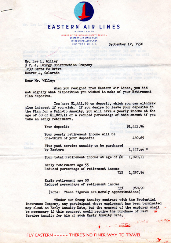 Retirement Letter, September 12, 1950